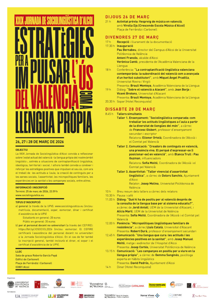 Jornades de Socioling&uuml;&iacute;stica d'Alcoi 2026